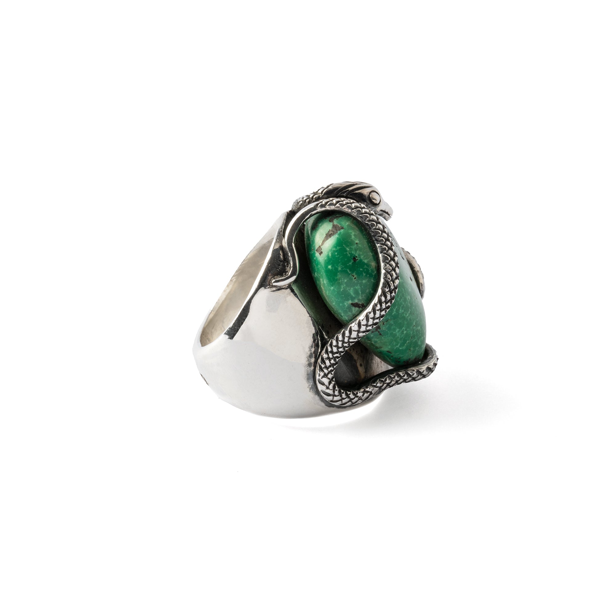 Hallmarked Silver Snake Ring with Tibetan Turquoise