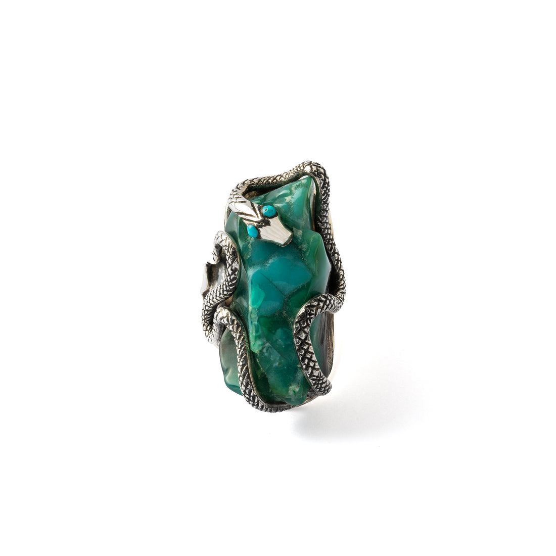 Hallmarked Silver Snake Ring with Chrysocolla