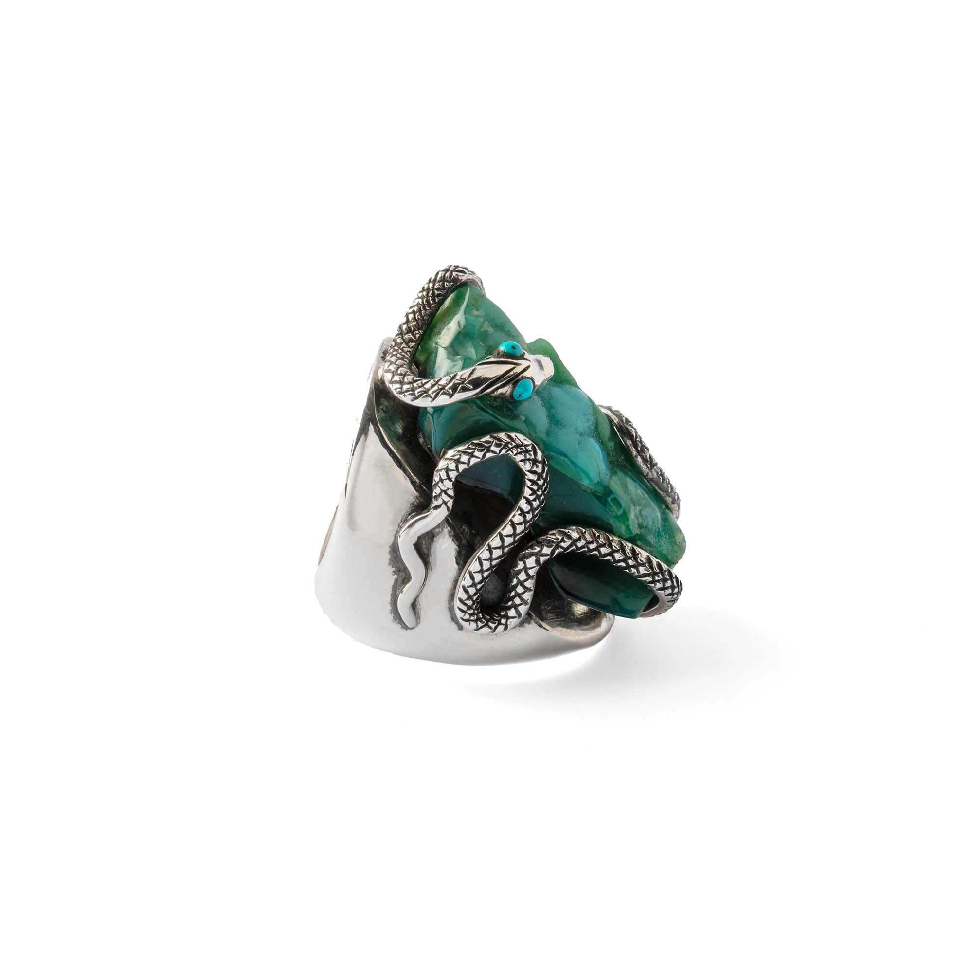 Hallmarked Silver Snake Ring with Chrysocolla
