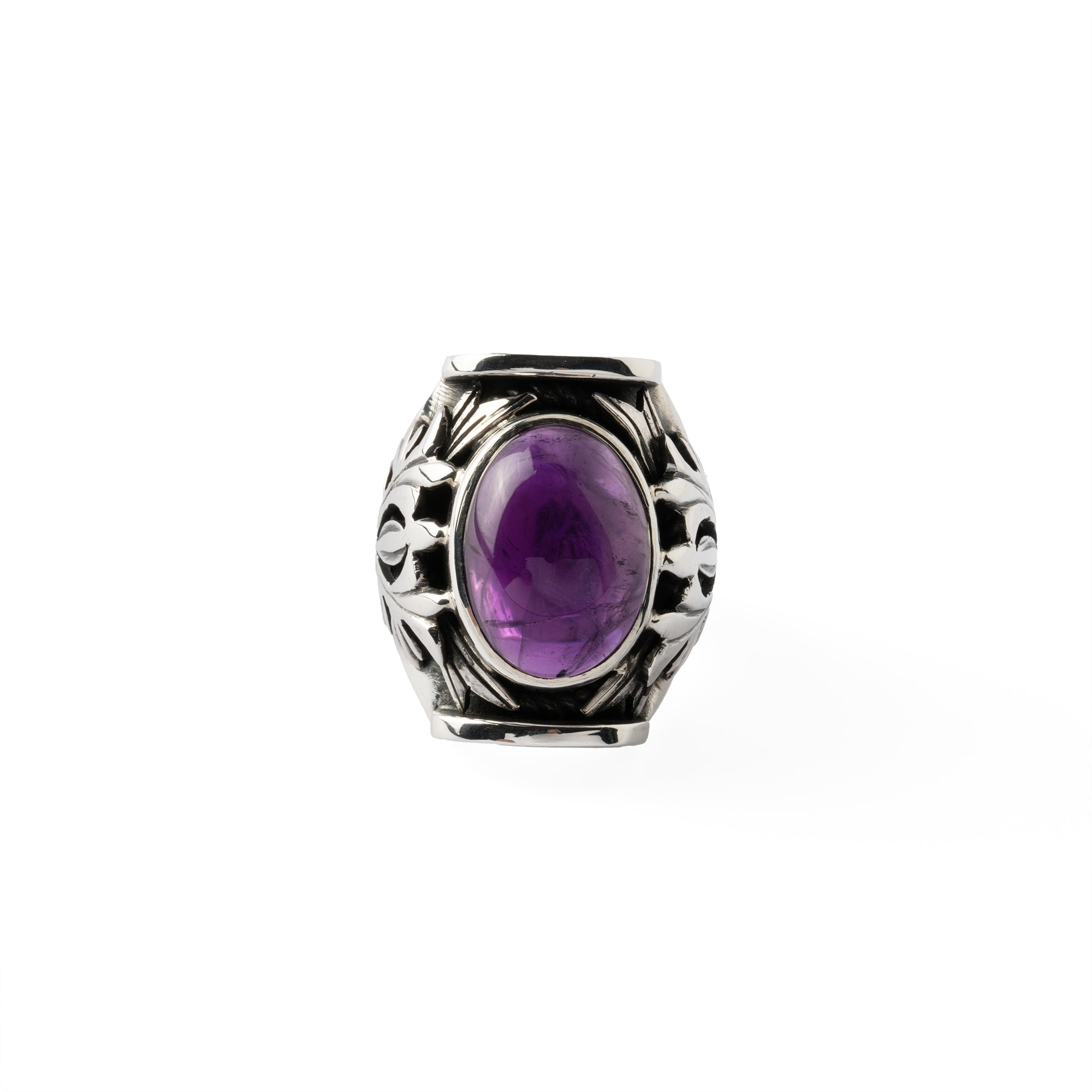 Hallmarked Silver Saddle Ring with African Amethyst