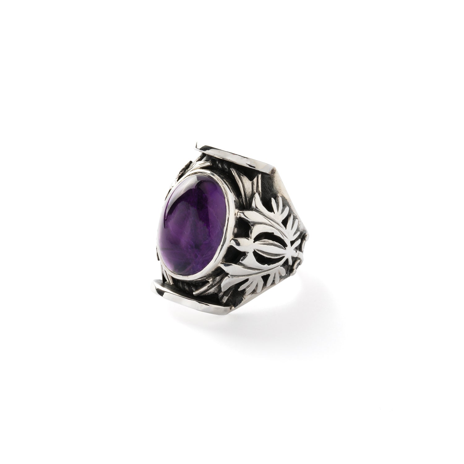 Hallmarked Silver Saddle Ring with African Amethyst