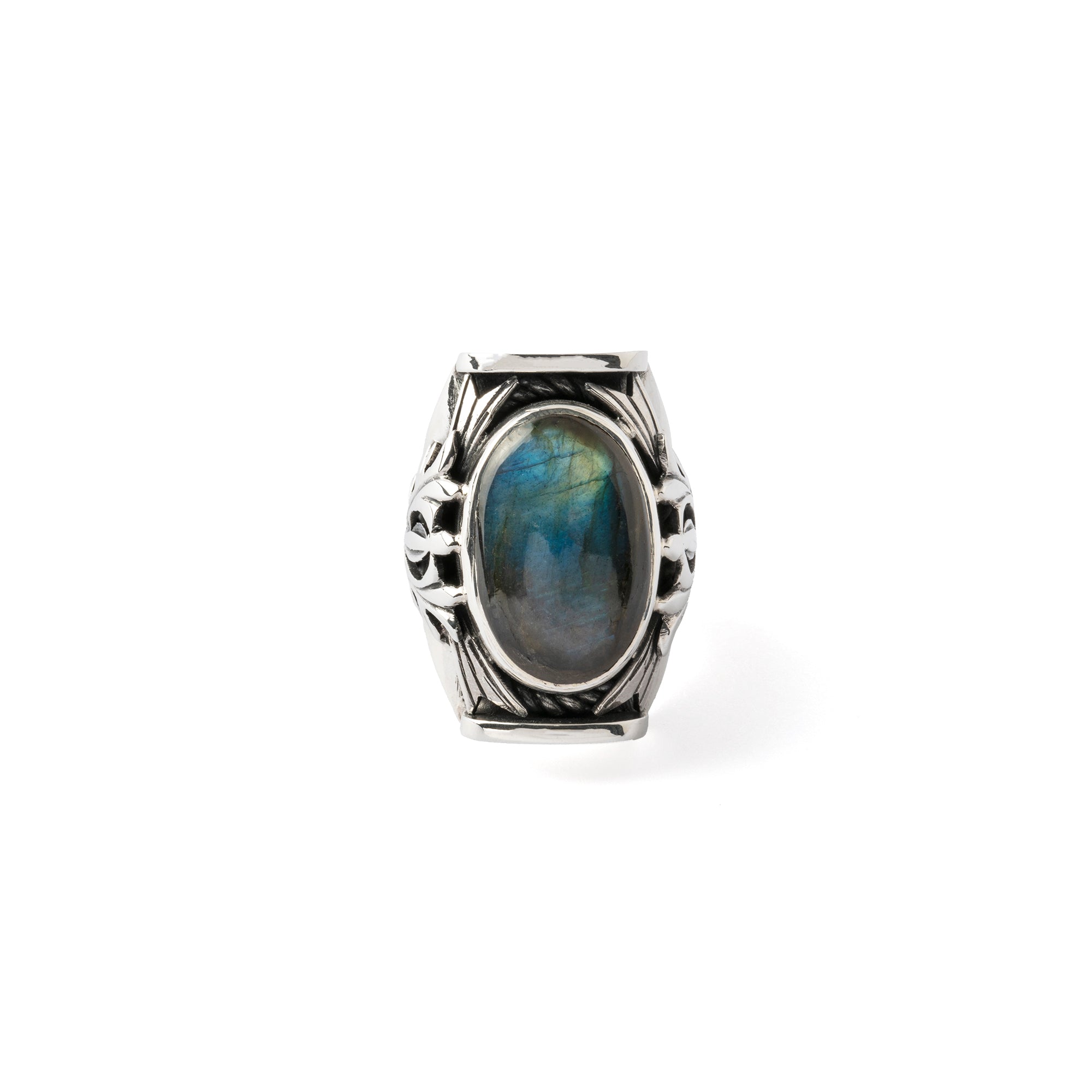 Hallmarked Silver Saddle Ring with Labradorite