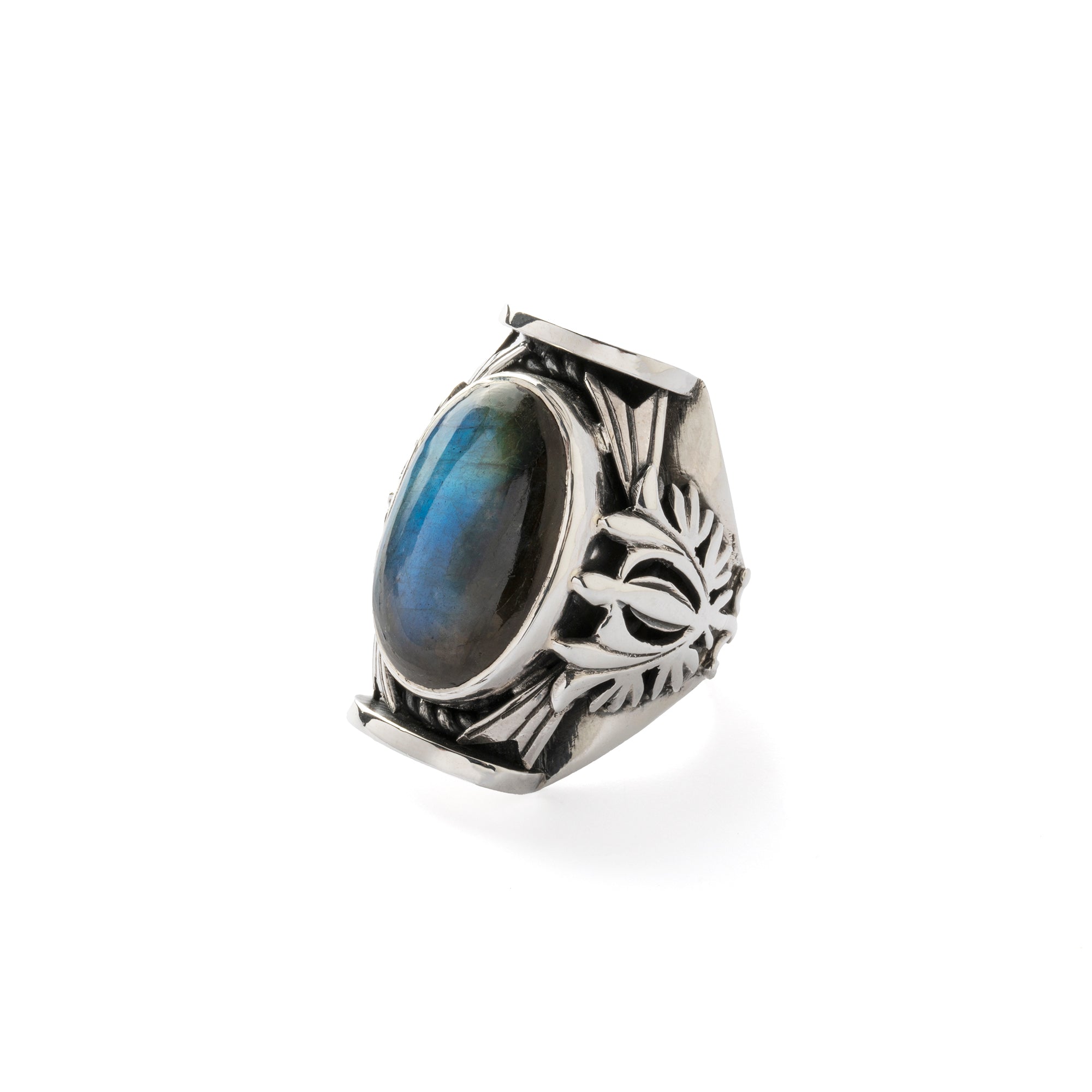 Hallmarked Silver Saddle Ring with Labradorite