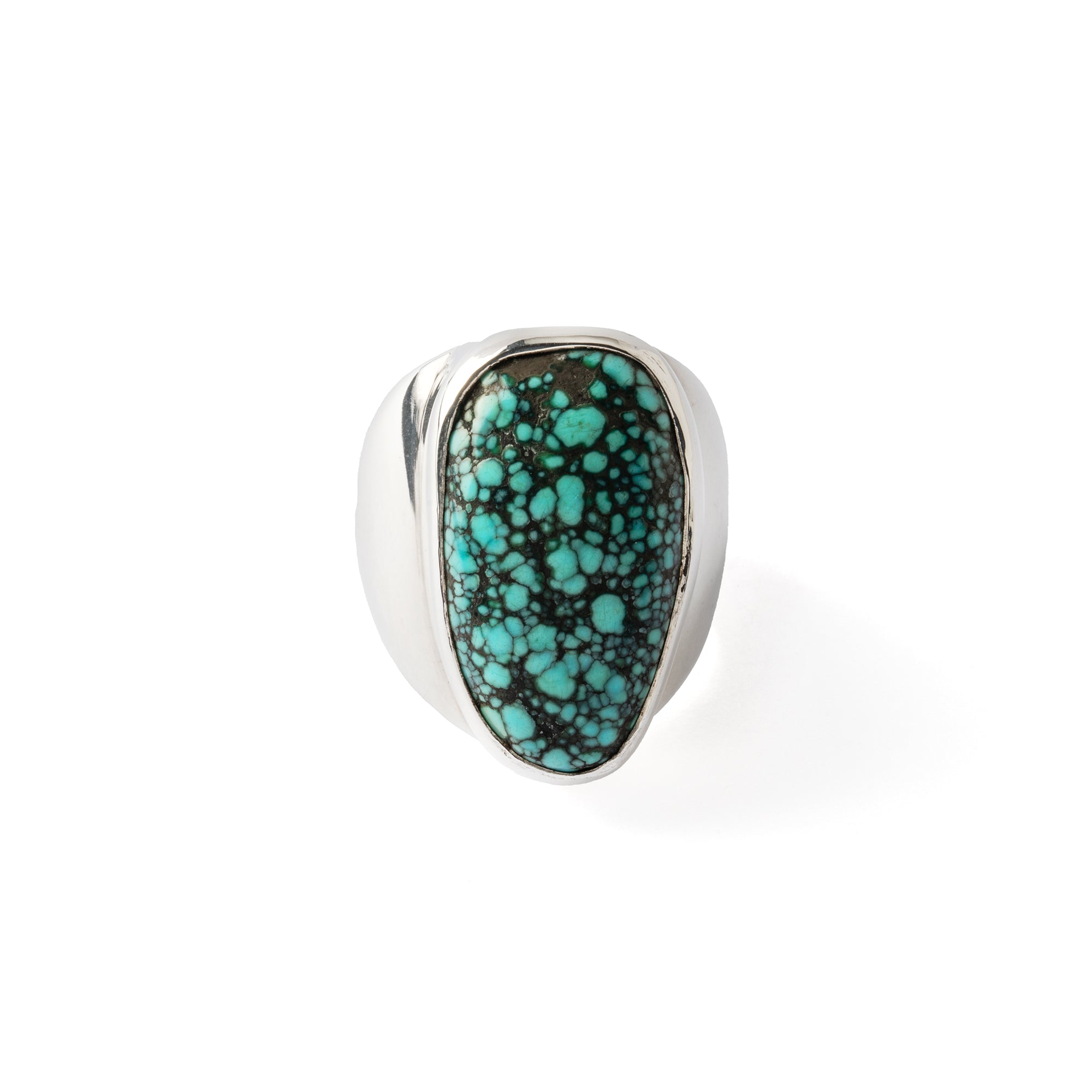 Hallmarked Silver Ring with Spiderweb Turquoise