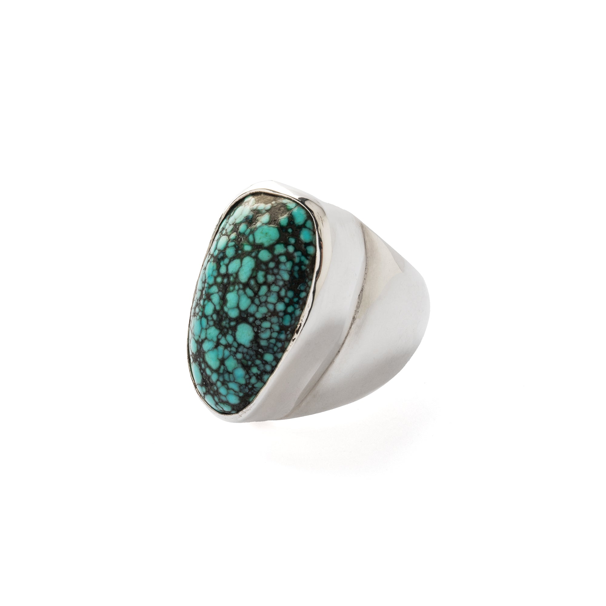 Hallmarked Silver Ring with Spiderweb Turquoise