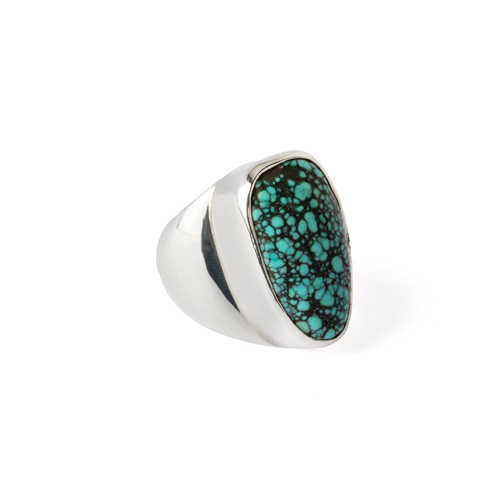 Hallmarked Silver Ring with Spiderweb Turquoise