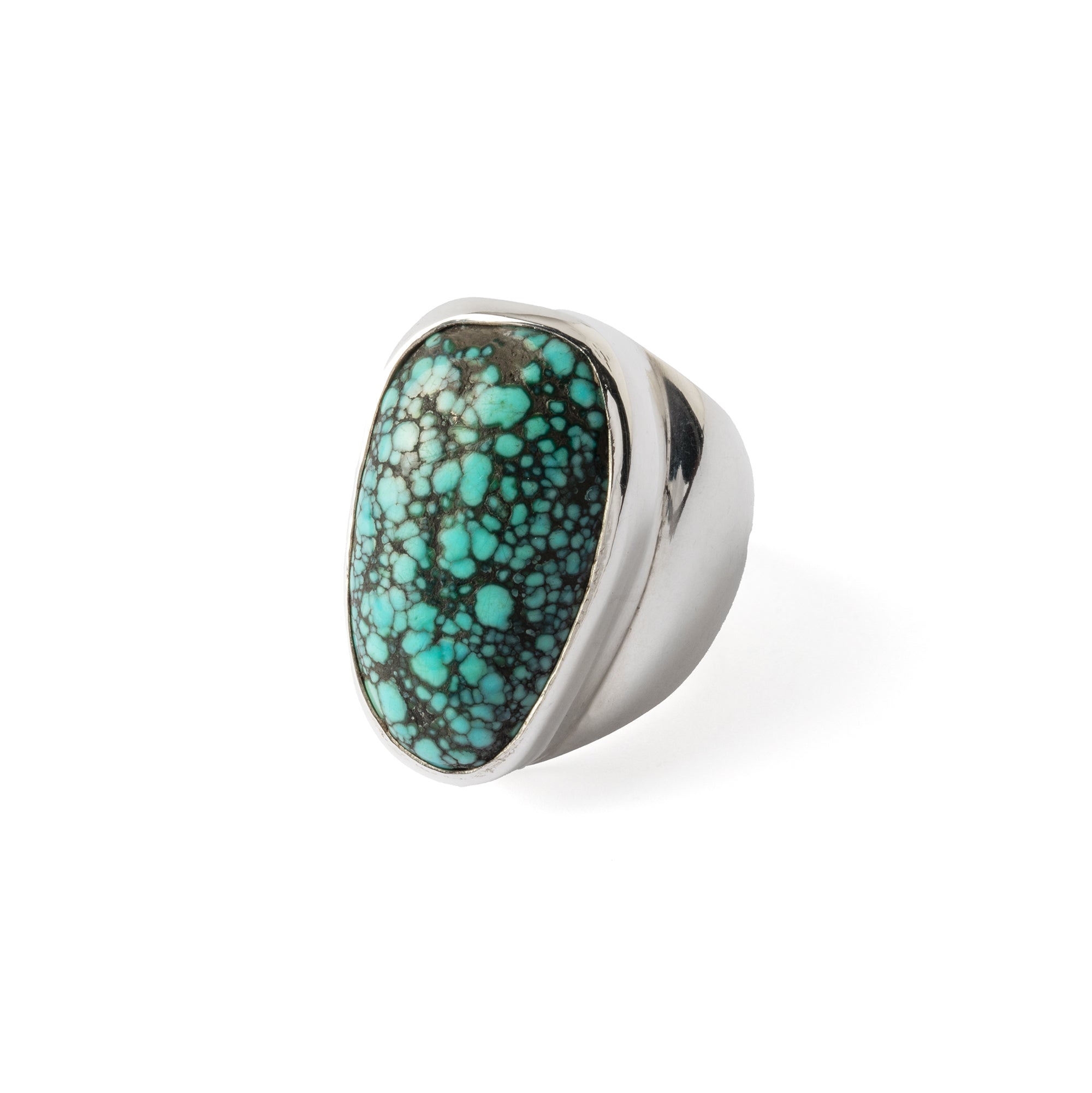 Hallmarked Silver Ring with Spiderweb Turquoise
