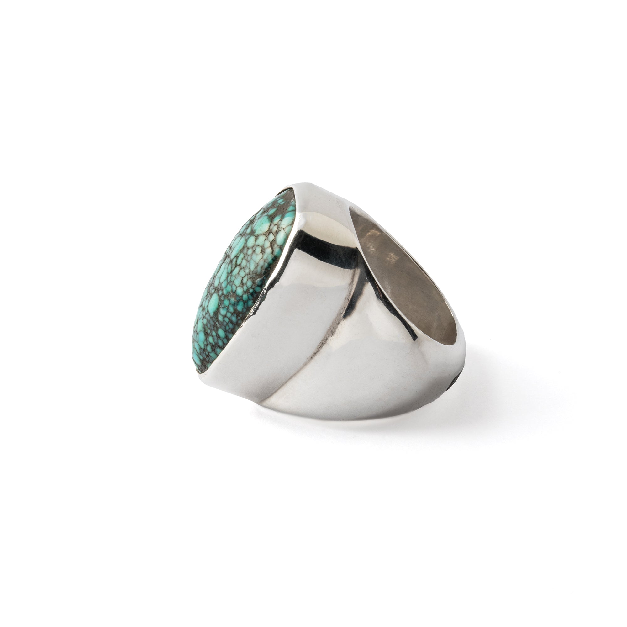 Hallmarked Silver Ring with Spiderweb Turquoise