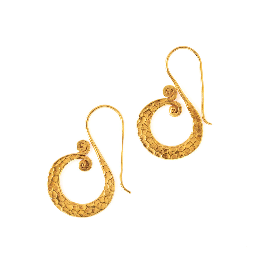Hammered Gold Fishtail Tribal Earrings frontal view