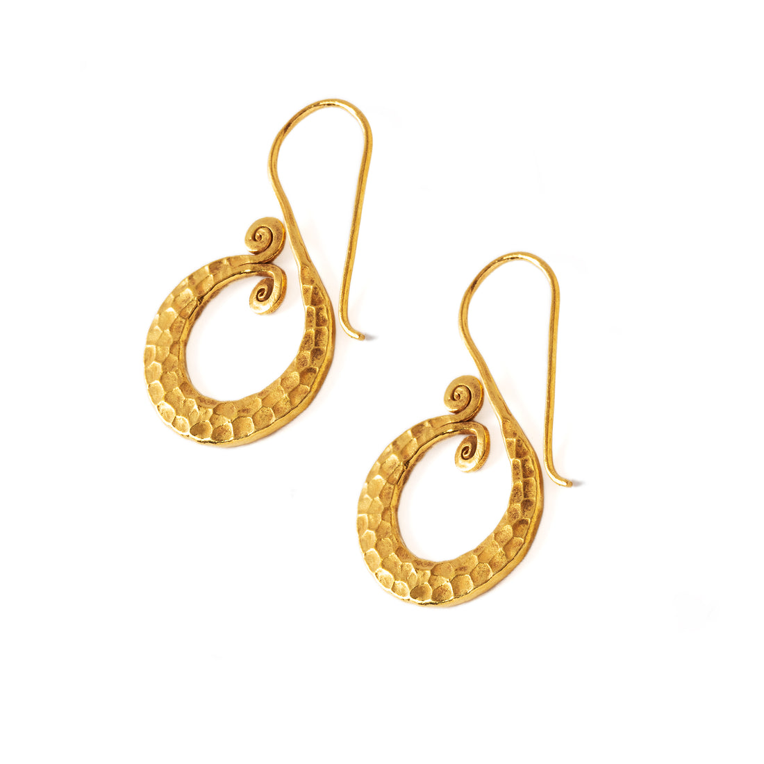 Hammered Gold Fishtail Tribal Earrings right side view