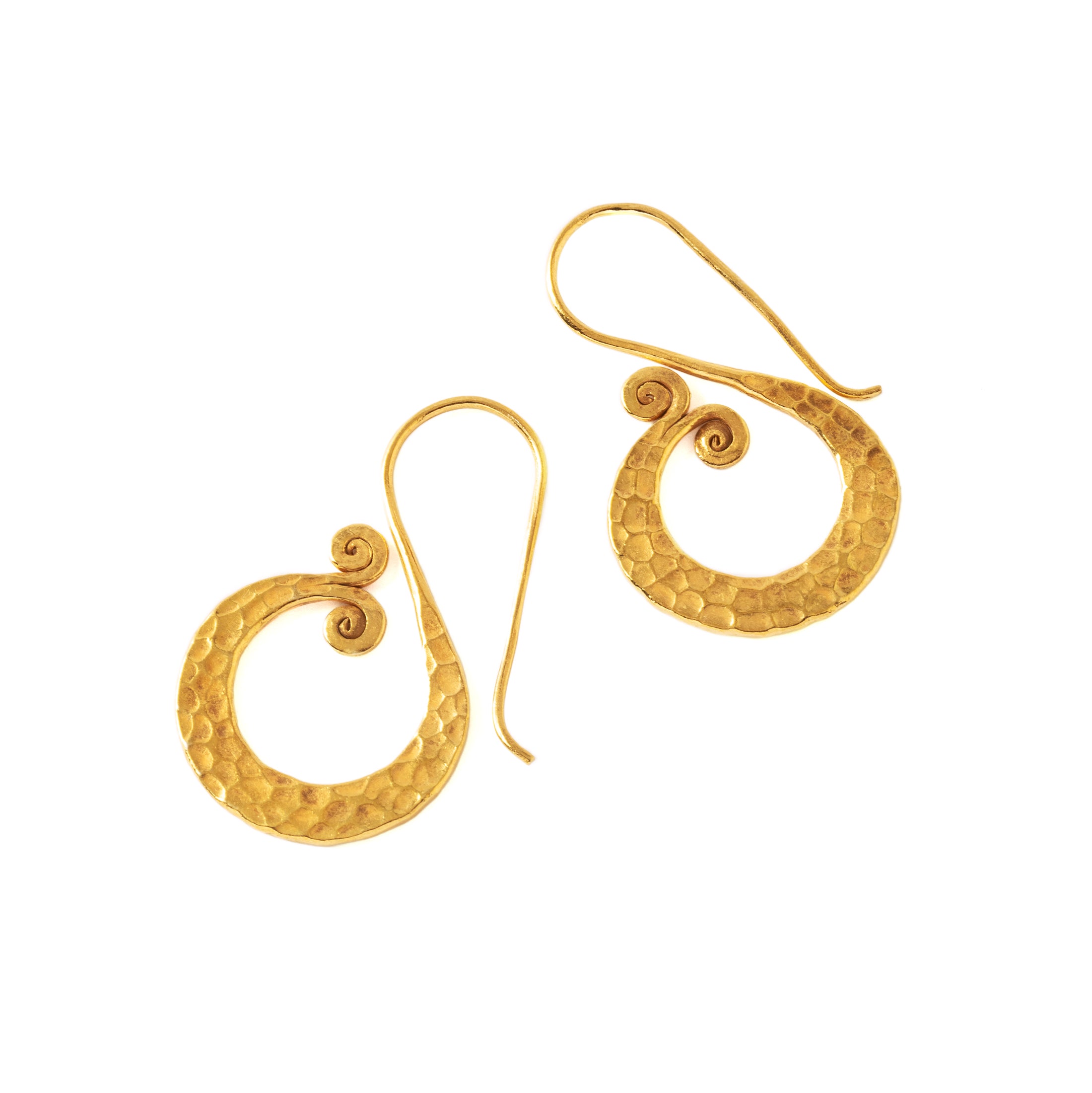 Hammered Gold Fishtail Tribal Earrings frontal view