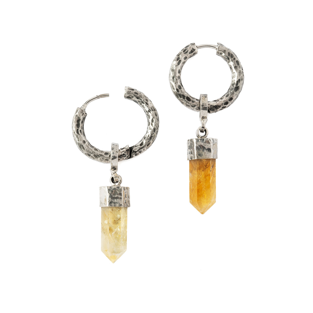 Sterling Silver hammered hoop Earrings and Citrin pendant open mode view