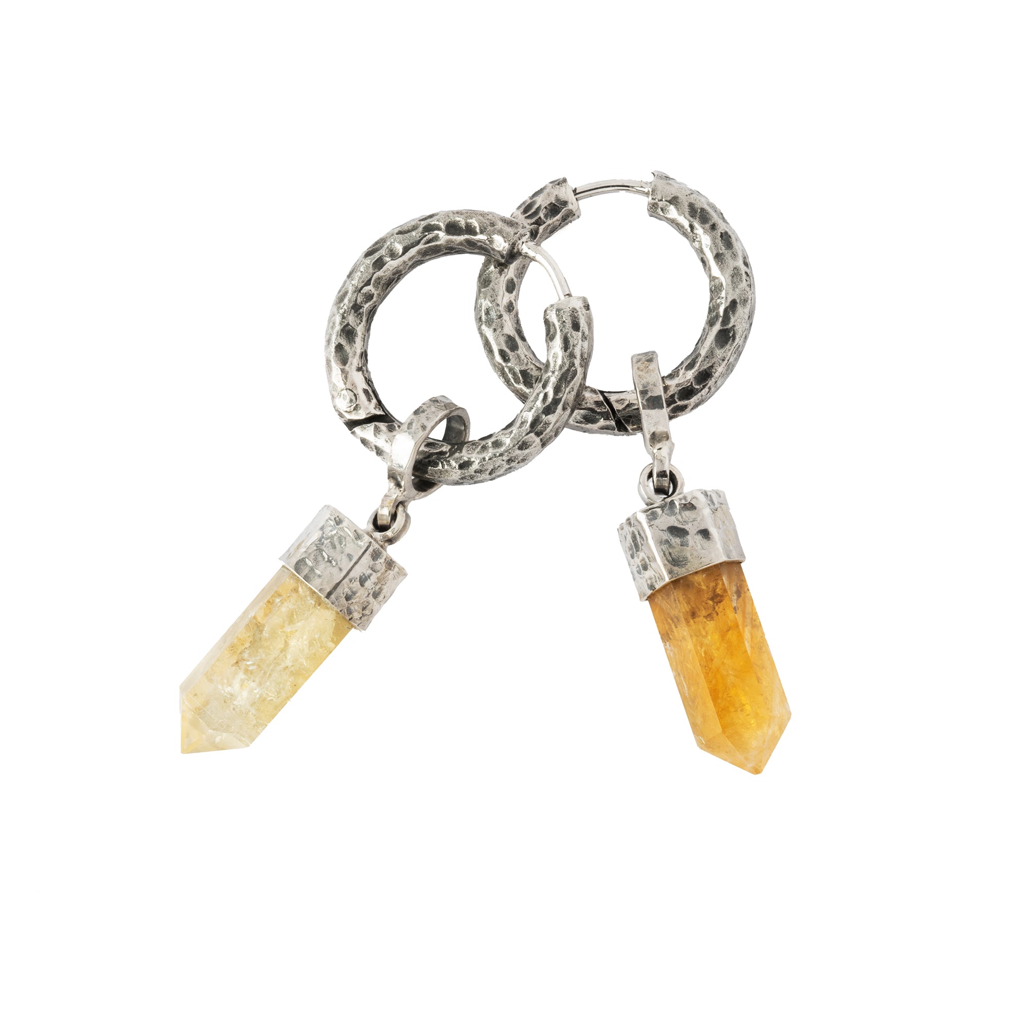 Sterling Silver hammered hoop Earrings and Citrin pendant