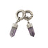 hammered sterling silver ear weight hoop hangers with Amethyst pendant frontal view