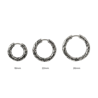 18mm, 22mm and 26mm Hammered Silver Clicker Hoops earrings 