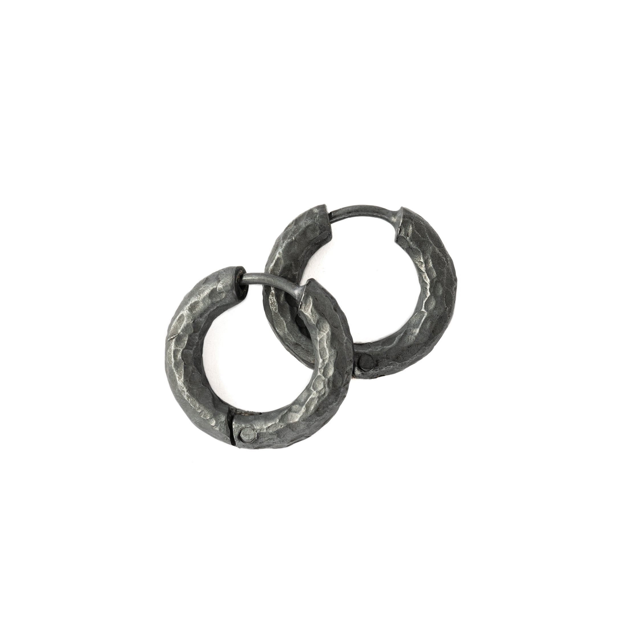Pair of 18mm Hammered Black Silver Clicker Hoops