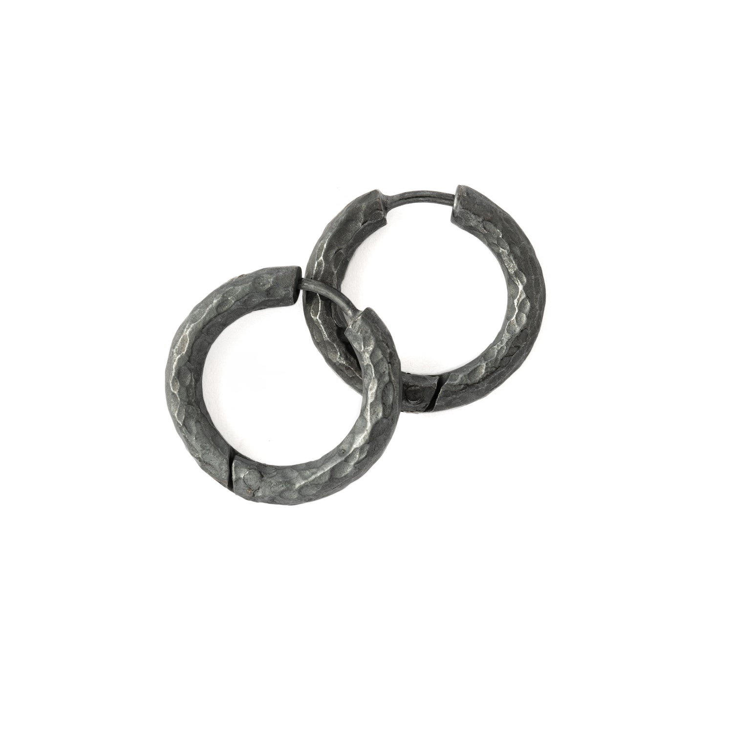Pair of 22mm Hammered Black Silver Clicker Hoops