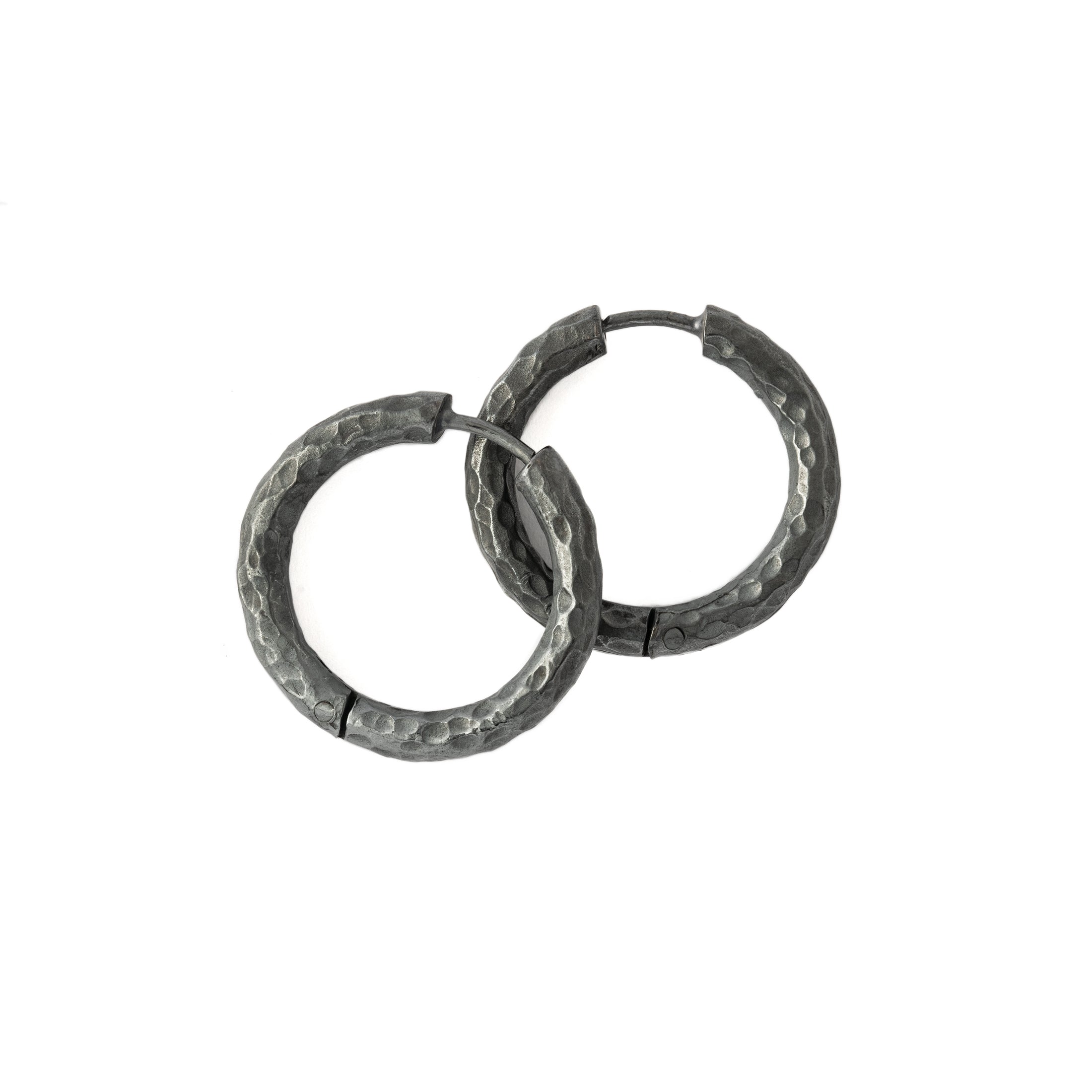 Pair of 26mm Hammered Black Silver Clicker Hoops