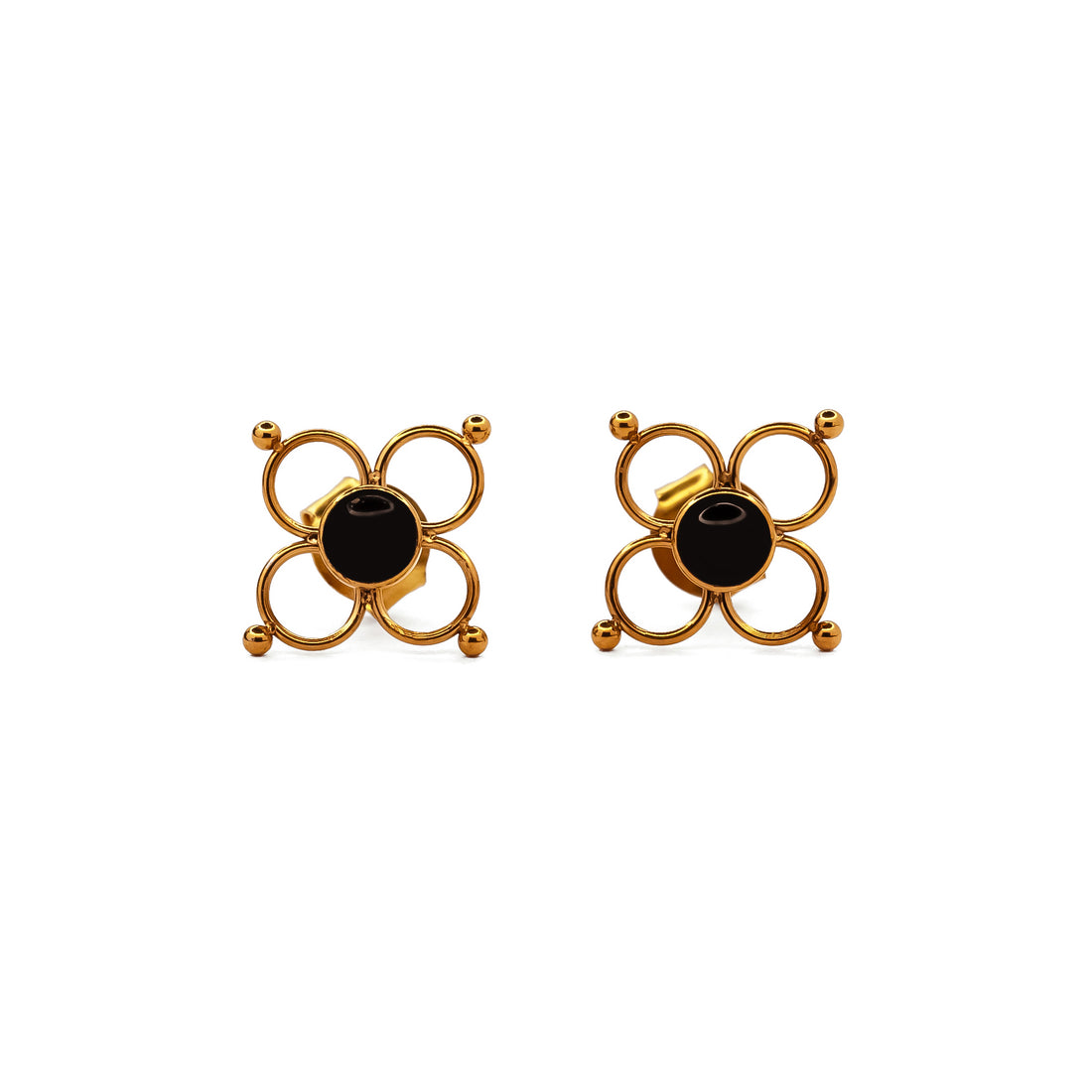 Flower Wire Ear Studs with Onyx