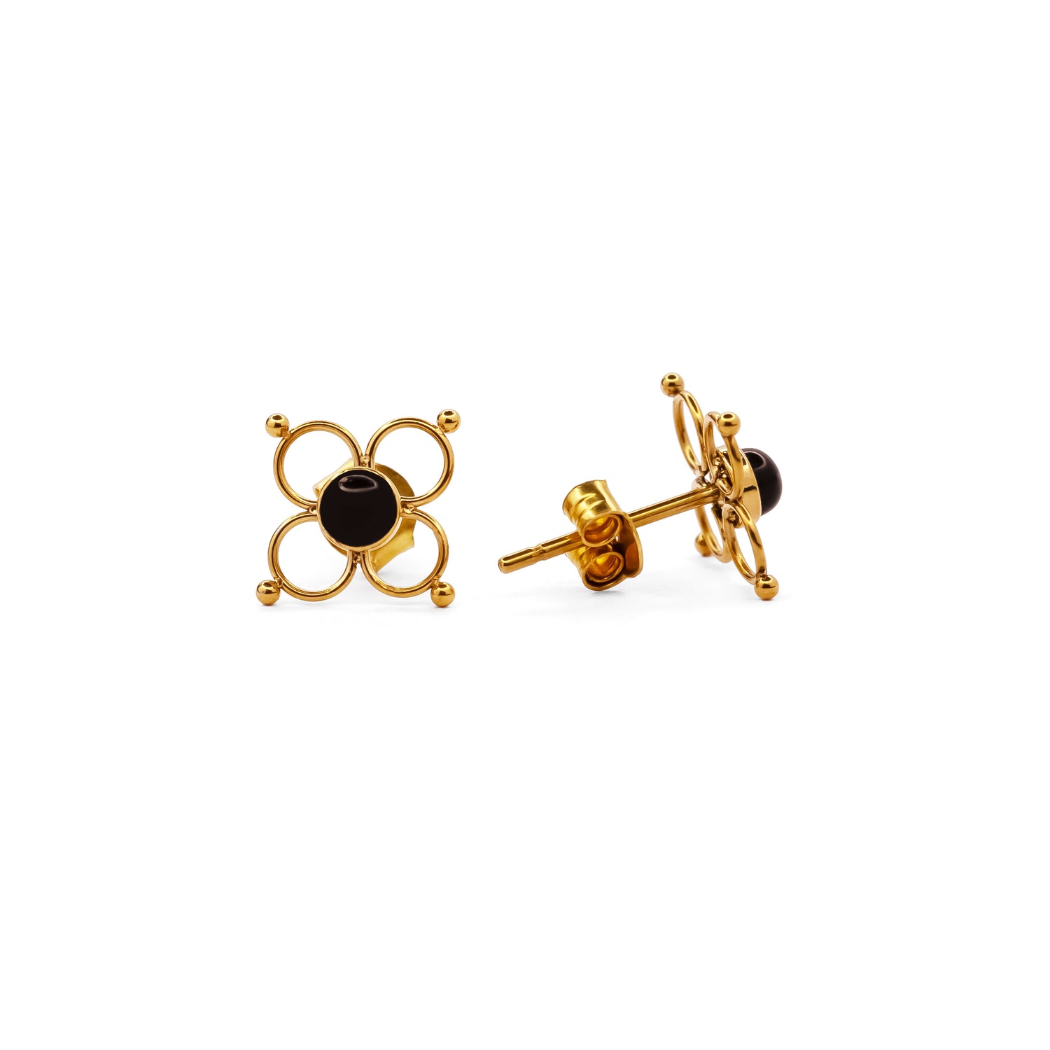 Flower Wire Ear Studs with Onyx