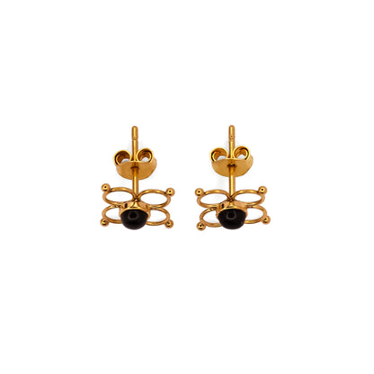 Flower Wire Ear Studs with Onyx