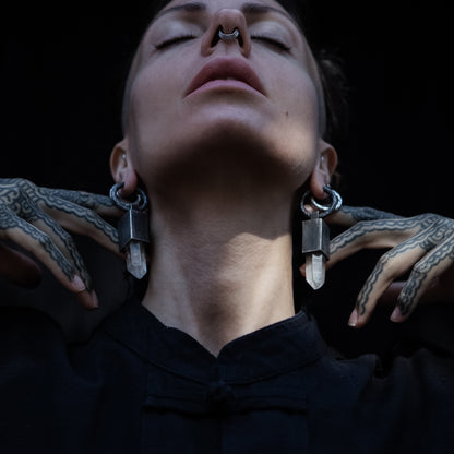 Black Silver Block Crystal Earrings