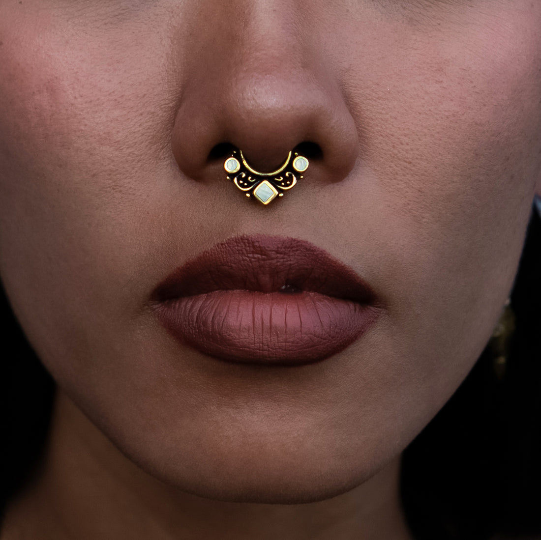 model wearing Agatha Mother of Pearl Septum