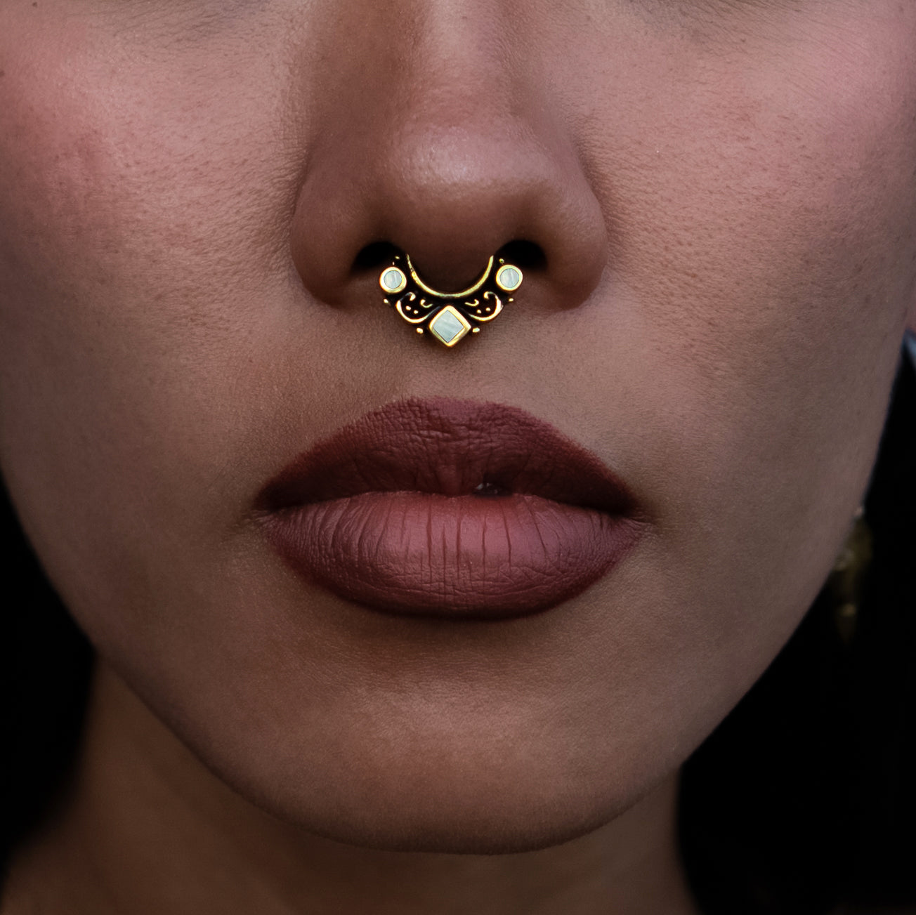 model wearing Agatha Mother of Pearl Septum