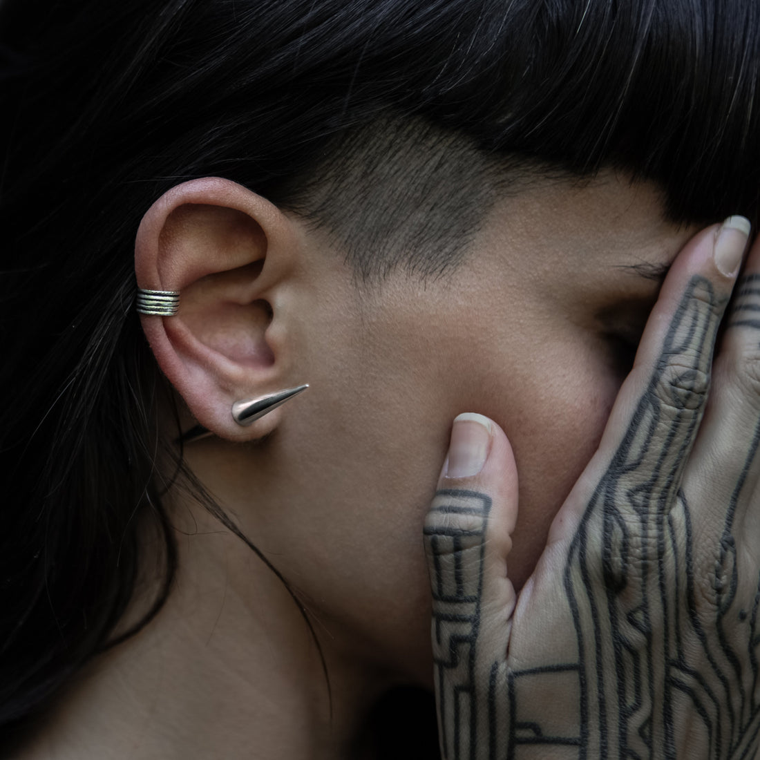 model wearing Hoxton Silver Earrings