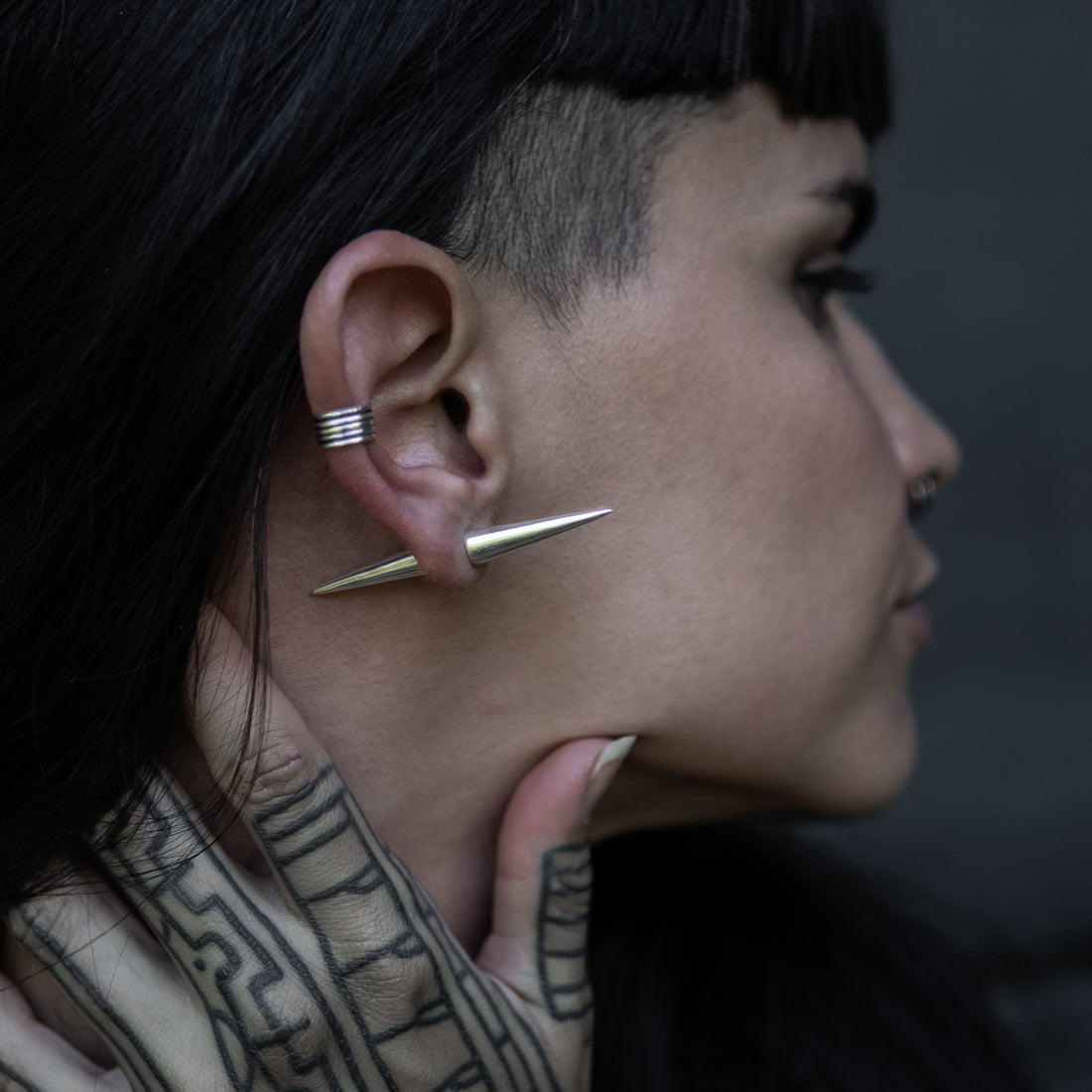 model wearing Hoxton Silver Earrings