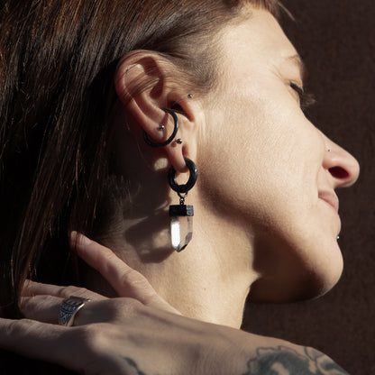 Black Silver Hoops with Crystal Hangers