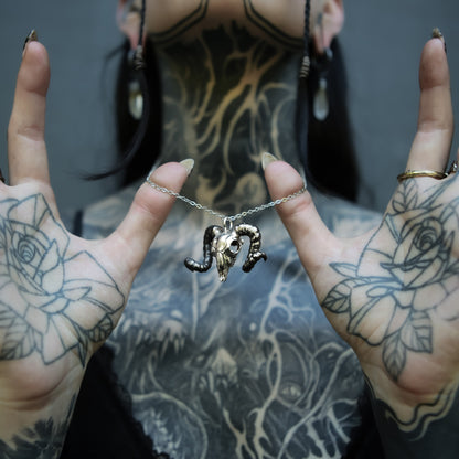 Black Horned Ram Skull Pendant