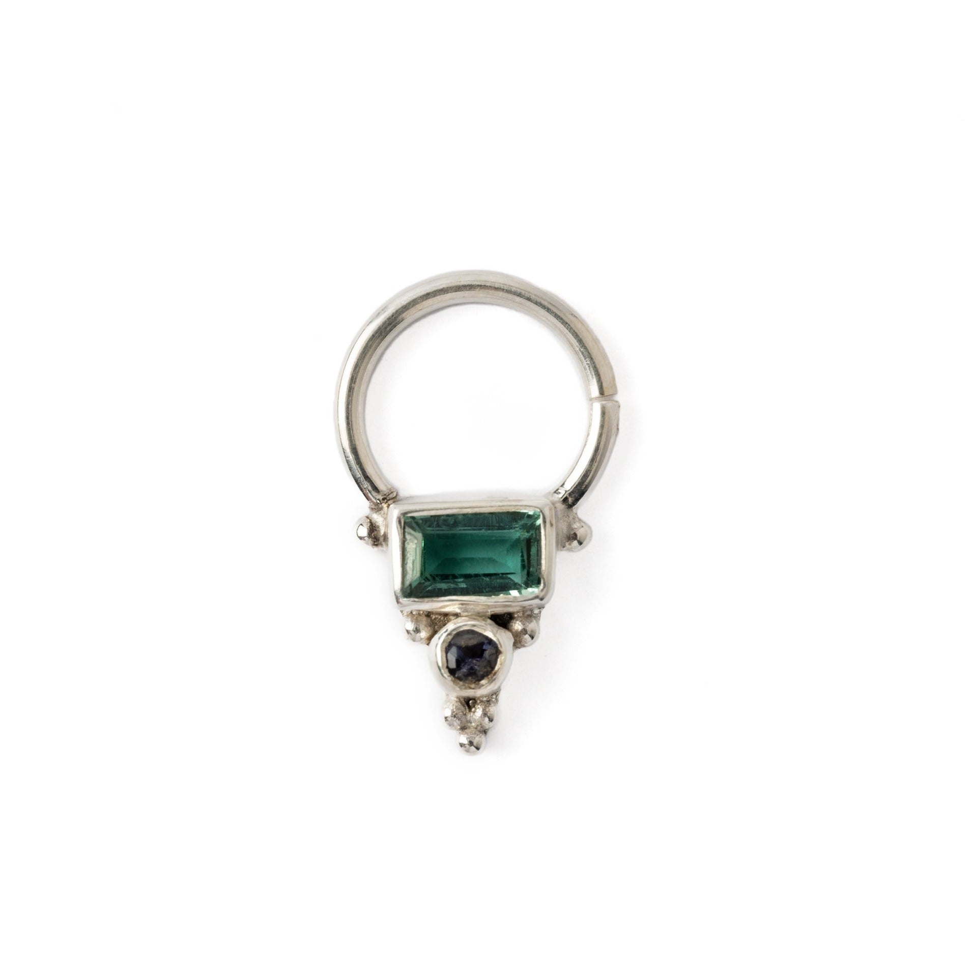 Jaya Silver Septum - Green Quartz and Lolite frontal view