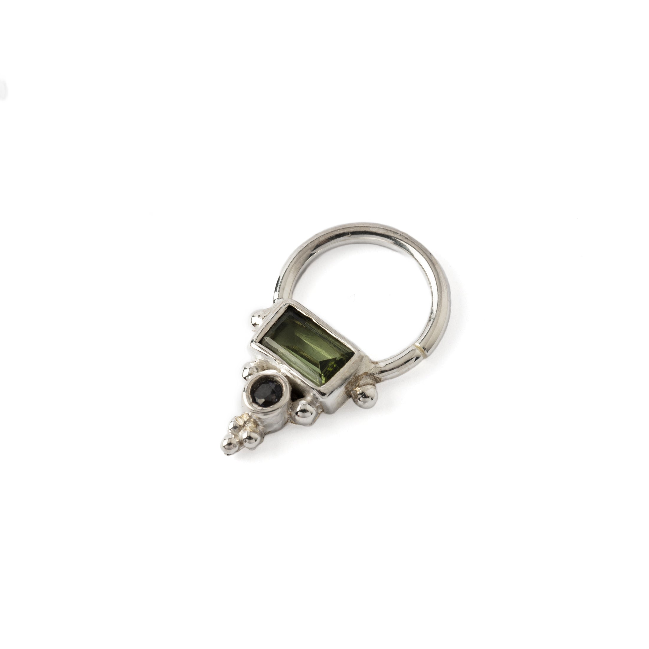 Jaya Silver Septum ring with Green Tourmaline and Lolite left side view