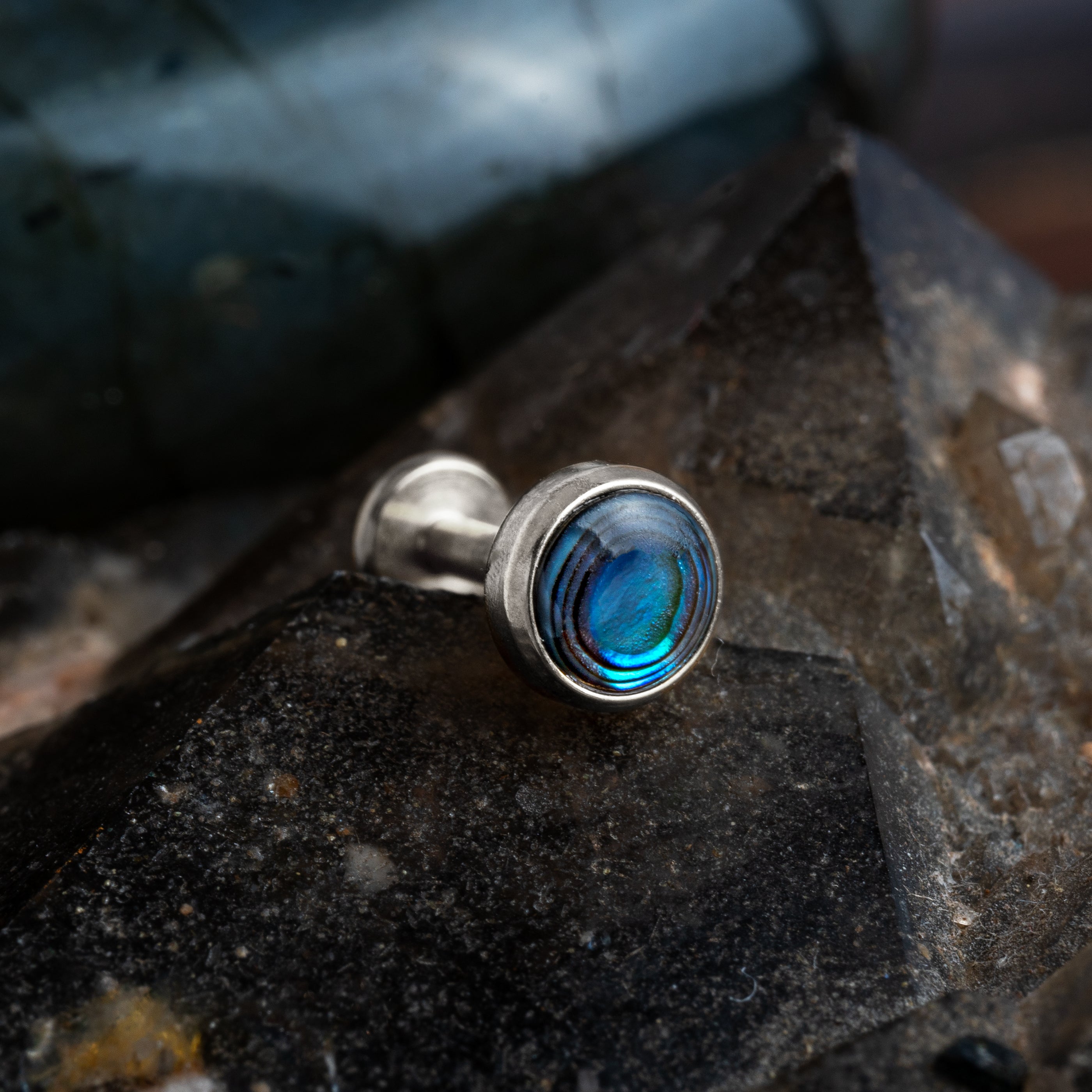 surgical steel internally threaded Labret with Abalone