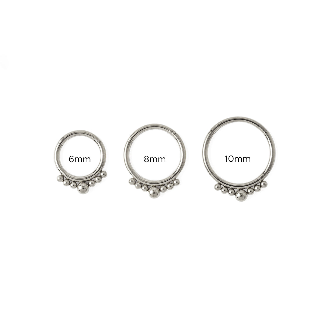 6mm, 8mm, 10mm Marjani Septum Clickers frontal view