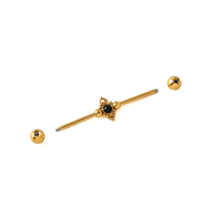 Neptune Golden Industrial Barbell with Onyx externally threaded closure view