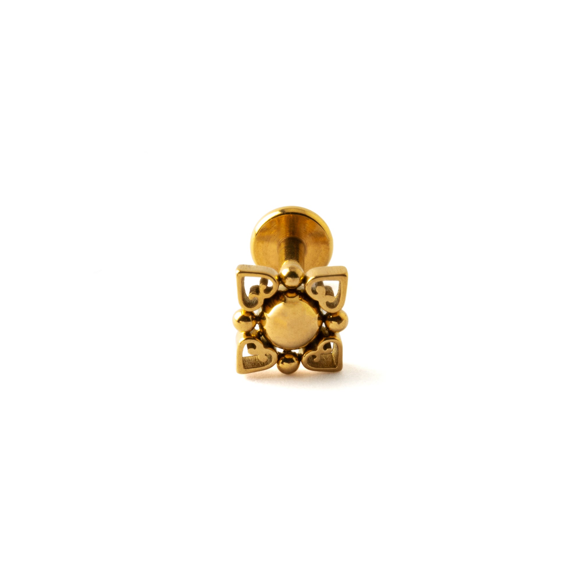Neptune Gold surgical steel internally threaded Labret stud frontal view