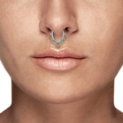 model wearing Neptune Drop Septum Clicker