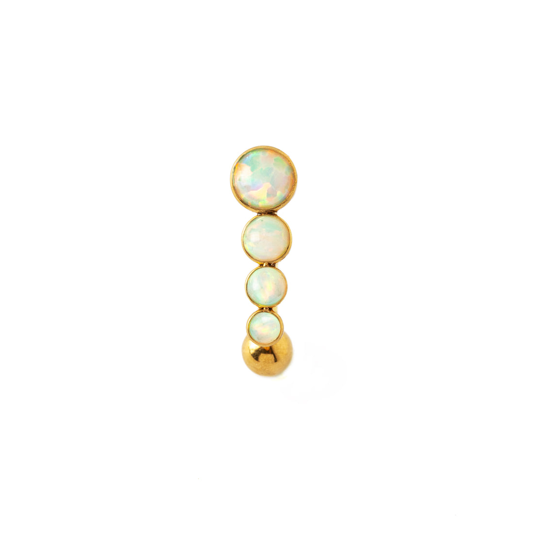 Newton golden surgical steel navel piercing with White Opal frontal view