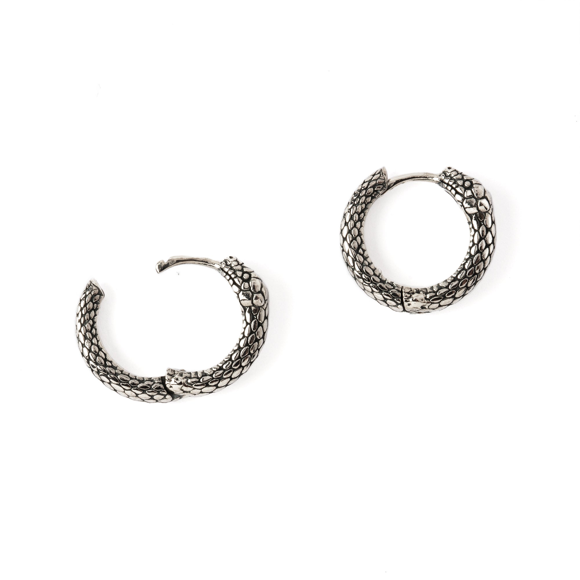 Ouroboros Snake Silver Huggies Hoops Earrings