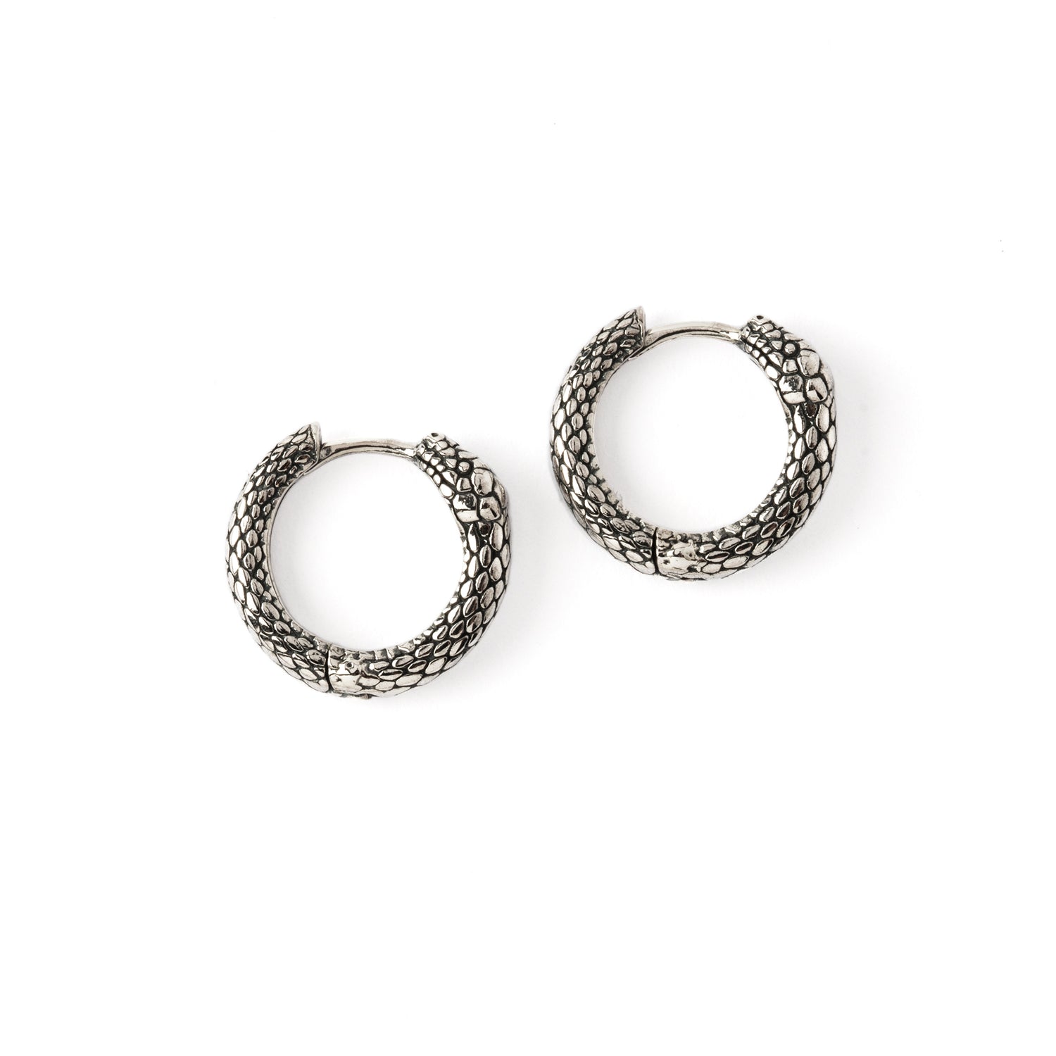 Ouroboros Snake Silver Huggies Hoops Earrings