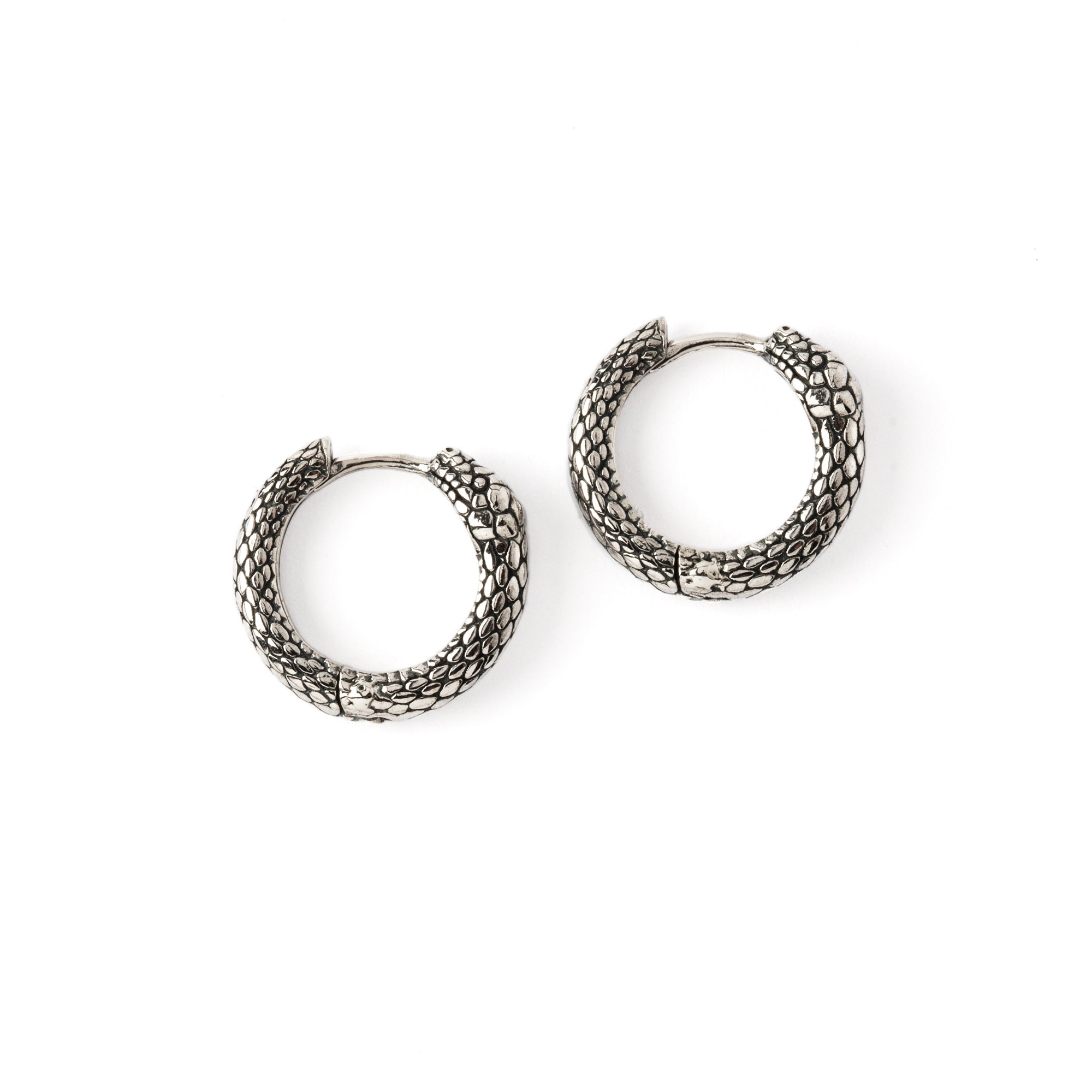 Ouroboros Snake Silver Huggies Hoops Earrings