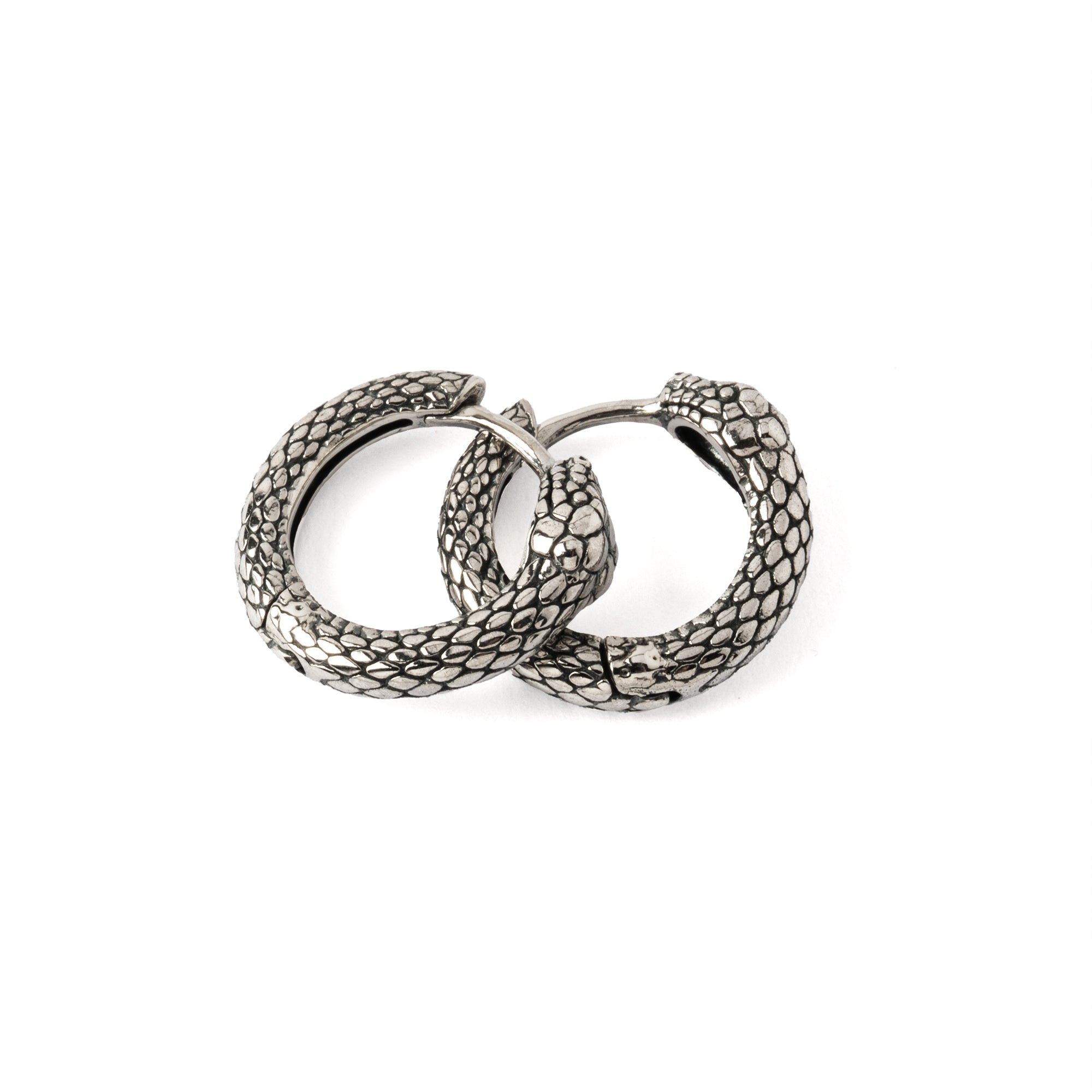 Ouroboros Snake Silver Huggies Hoops Earrings