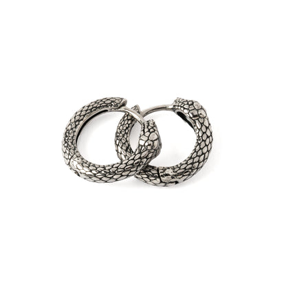 Ouroboros Snake Silver Huggies Hoops Earrings