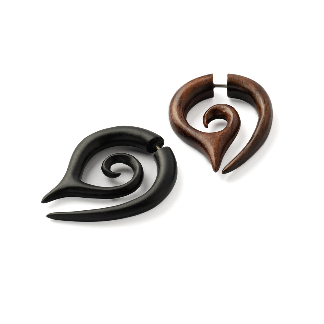Poiny Spiral Blackwood and Wood Fake Gauges front and side view