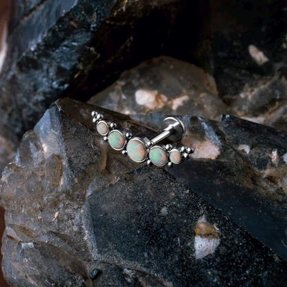surgical steel Deva Labret with Onyx, turquoise, opal 