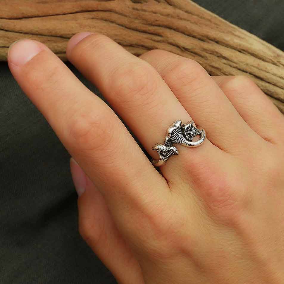 model wearing Chanterelle Mushroom Silver Ring
