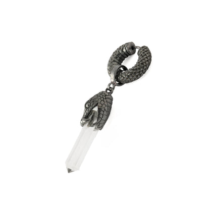 Black Silver Rebirth Snake Earring with Crystal Quartz back side view