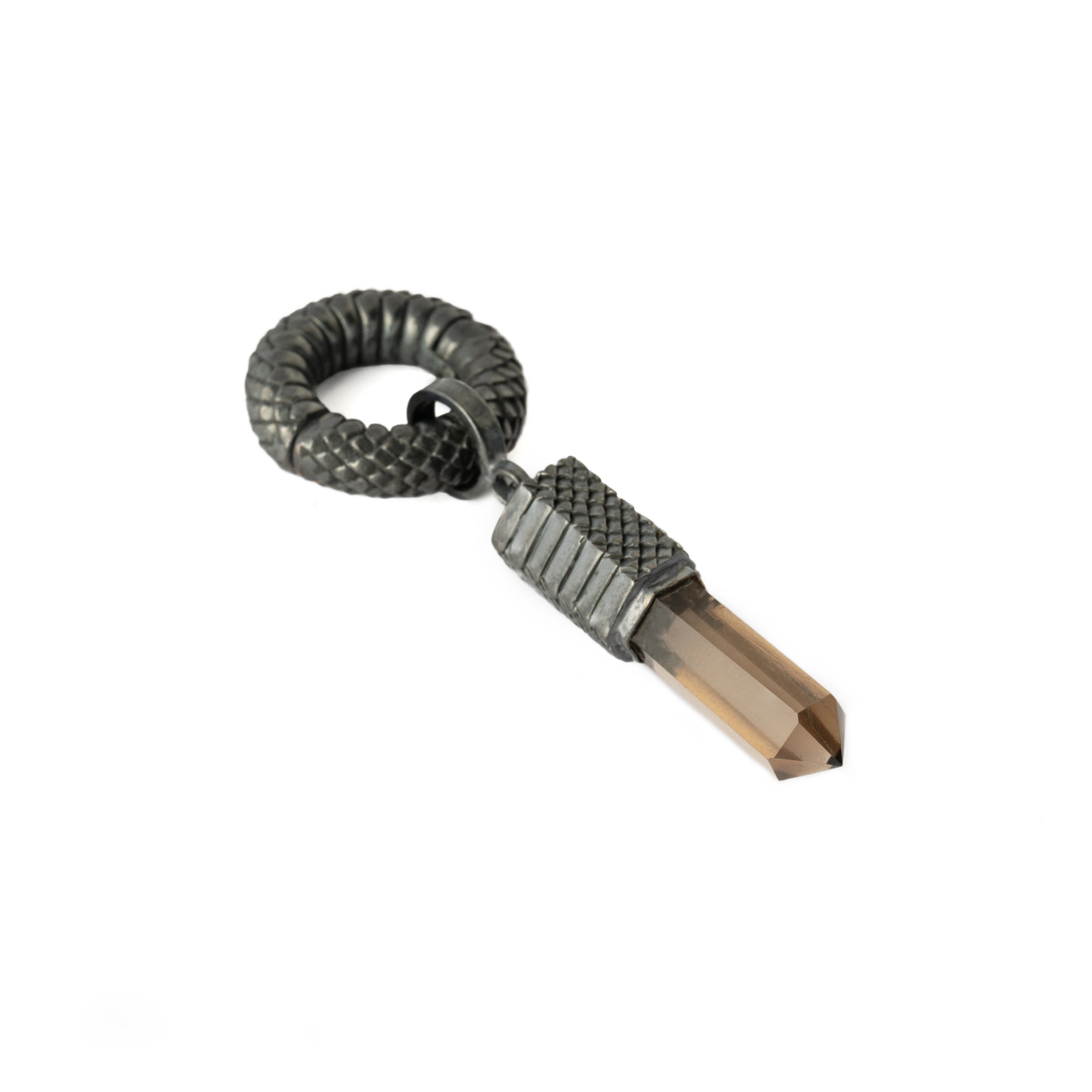 Black silver Rebirth Hanger with Smokey Quartz right side view